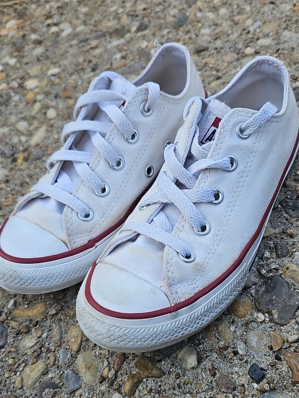 Converse All-Star White Canvas Kids Sneakers with Red Stripe 1 Youth